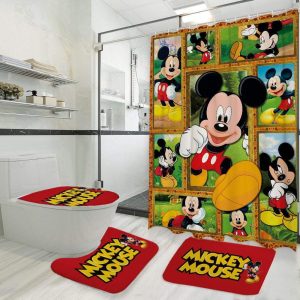 Mickey Mouse Posing Scenes Bathroom Shower Curtain Set
