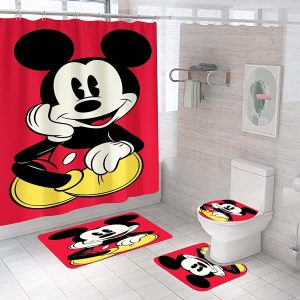 Mickey Mouse Sitting In Red Background Bathroom Accessory Set
