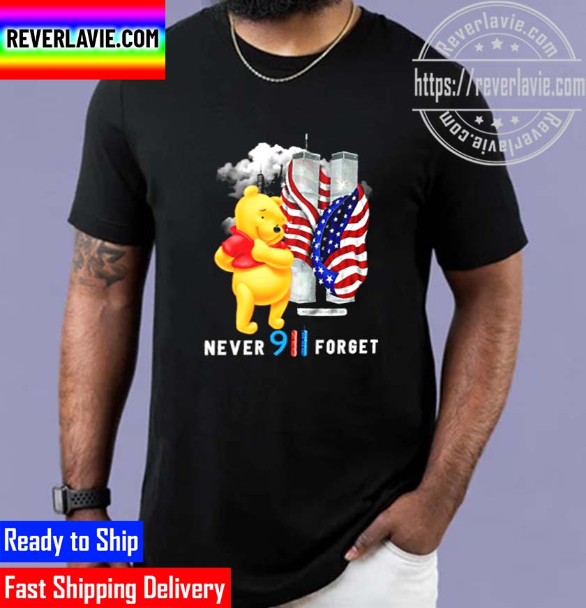 Pooh US Flag Never Forget 911 Disney Graphic Cartoon T-shirt Pooh US Flag Never Forget 911 Disney Graphic Cartoon T-shirt