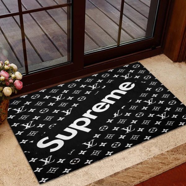 Supreme x Louis Vuitton With White Monogram In Black Background Doormat