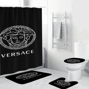Versace Basic Big White Logo In Black Bathroom Accessories Set