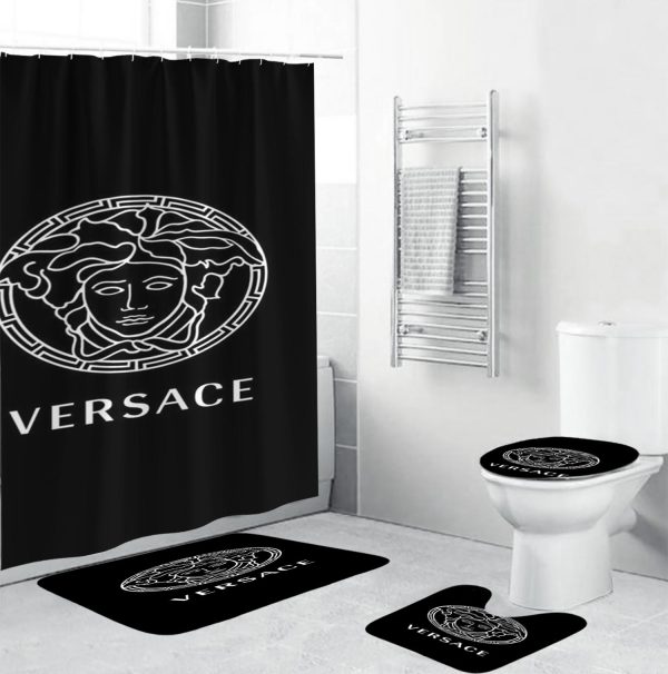Versace Basic Big White Logo In Black Bathroom Accessories Set