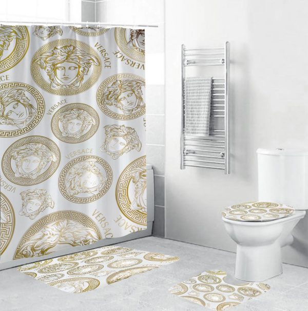 Versace Beige Logo Pattern In White Bathroom Accessories Set