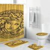 Versace Yellow Logo Pattern In Beige Background Bathroom Shower Curtain Set