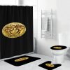 Versace Silver Logo Pattern In Sand Background Bathroom Shower Curtain Set