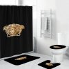 Versace Silver Logo Pattern In Blue Grey Background Bathroom Shower Curtain Set