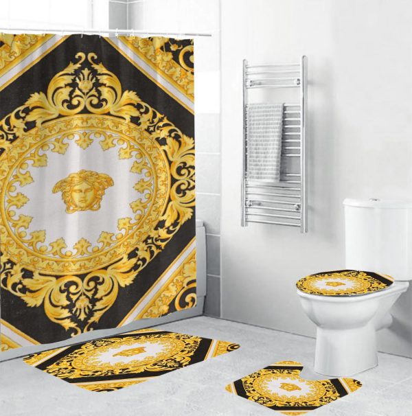 Versace Royal Gold And Black Logo And Signature Baroque Bathroom Accessories Set