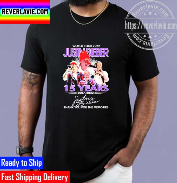 World Tour 2022 Justin Bieber 15 Years 2007-2022 Signatures Thank You For The Memories Shirt
