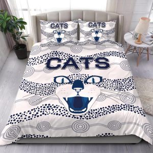 AFL Geelong Cats Geelong Football Club In White And Cats Pattern Bedding Set