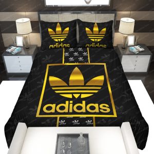 Adidas Signature Golden Logo In Black Background Bedding Set