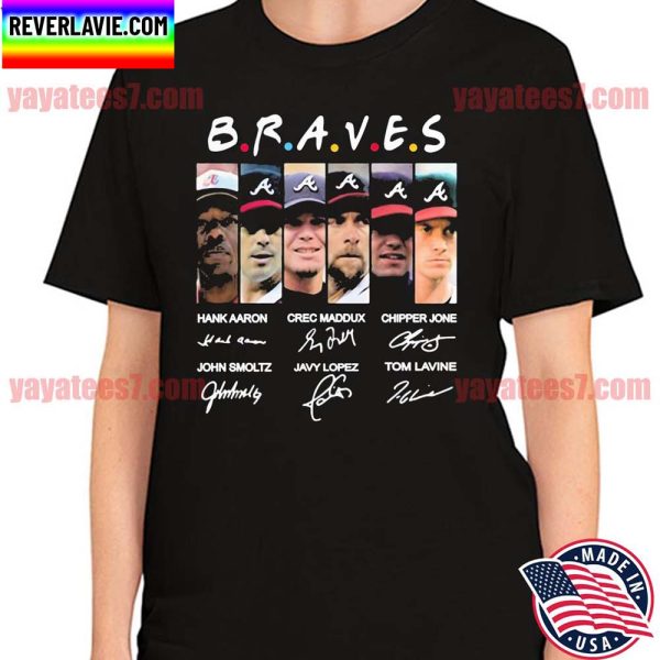 Atlanta Braves Hank Aaron Crec Maddux and Chipper Jones signatures T-shirt
