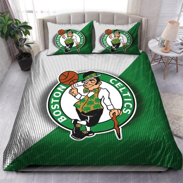 Boston Celtics Logo In White And Signature Green Background Bedding Set
