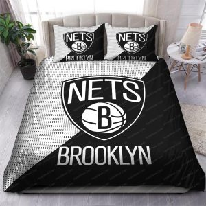 Brooklyn Nets Logo In White And Black Background Bedding Set