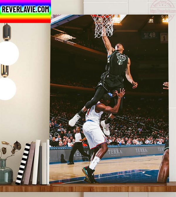 Giannis Antetokounmpo Completely Dunked Over Tim Hardaway JR Home Decor Poster Canvas