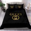 Gucci Golden Logo In Black Background Area Rug