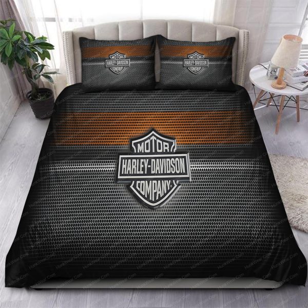 Harley Davidson Motor Company Logo In Black Carbon Fiber Effect Bedding Set