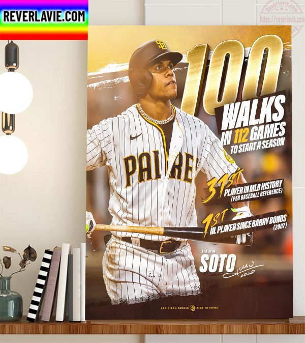 Juan Soto 100 Walks In 112 Games Home Decor Poster Canvas