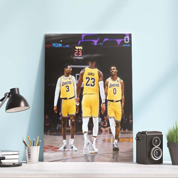 Lebron James with Bronny and Bryce in LA Lakers Poster Canvas