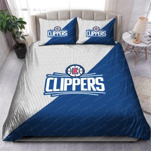 Los Angeles Clippers Logo In White And Blue Background Bedding Set