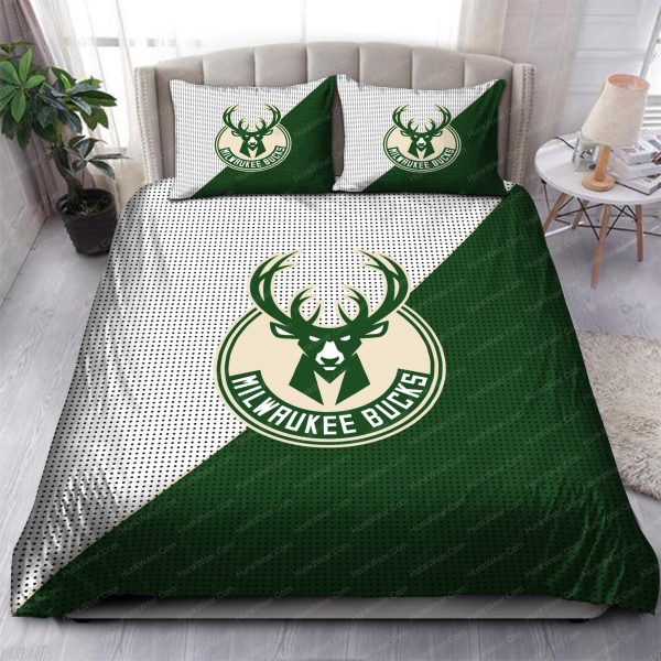Milwaukee Bucks Logo In White And Green Background Bedding Set