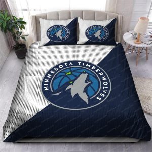 Minnesota Timberwolves Logo In White And Navy Background Bedding Set