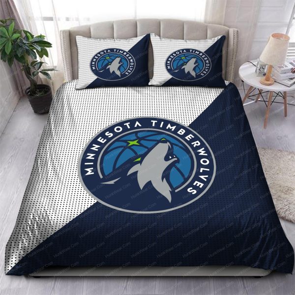 Minnesota Timberwolves Logo In White And Navy Background Bedding Set