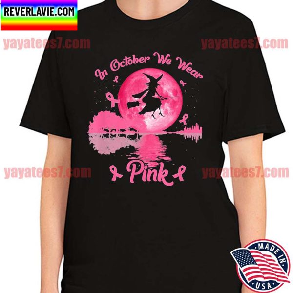 Official Witches In October We Wear Pink Autumn Fall Breast Cancer Essential T-Shirt