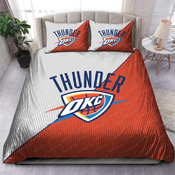 Oklahoma City Thunder Logo In White And Red Background Bedding Set