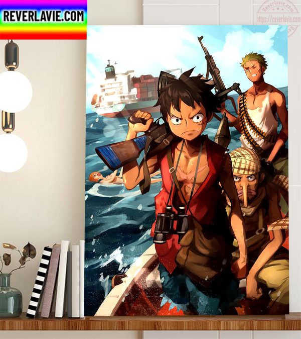 One Piece Pirates Luffy Zoro And Usopp With Guns In The Sea Home Decor Poster Canvas