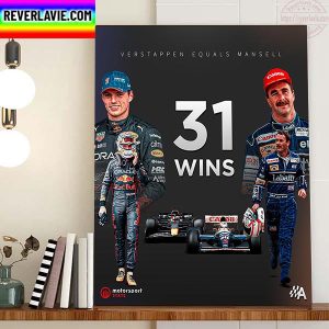 Max Verstappen Equals Mansell 31 Wins Home Decor Poster Canvas