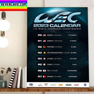 WEC 2023 Calendar FIA World Endurance Championship Home Decor Poster Canvas