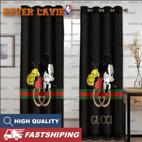 Best Gucci Mickey With Vintage Web In Black Background Window Curtain