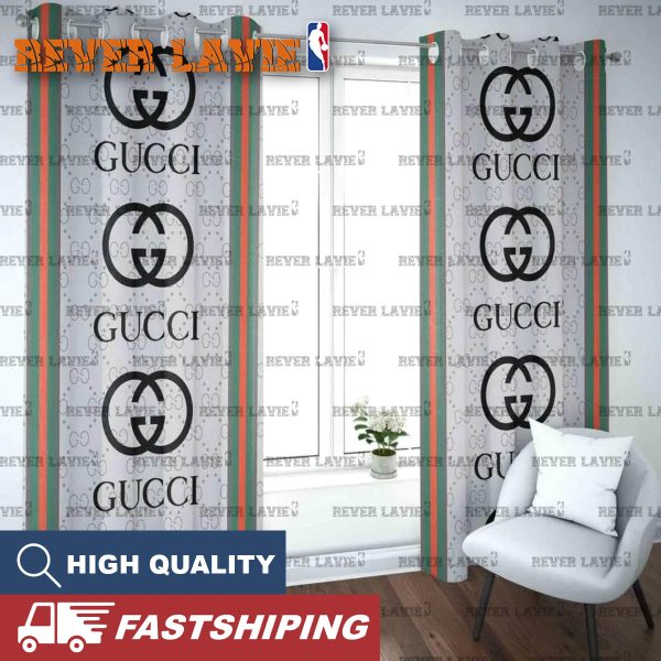 Gucci All Over Printed Big Logo In White Monogram Background With Vintage Web Window Curtain