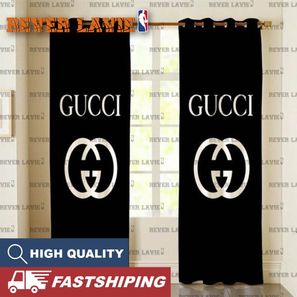 Gucci Basic Logo In Mistic Black Background Window Curtain
