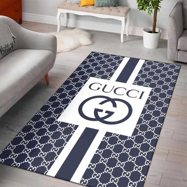 Gucci Big Logo In Blue Monogram Background Area Rug