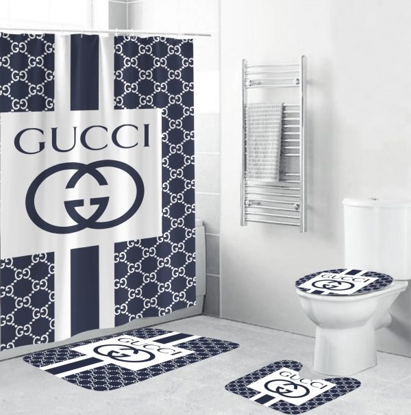 Gucci Big Logo In Blue Monogram Background Bathroom Set