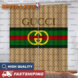 Gucci Big Logo In Signature Vintage Web Red And Green In Brown Monogram Background Window Curtain