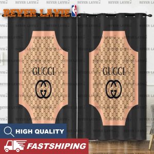 Gucci Big Logo With Brown Monogram Inside Smoke Grey Background Window Curtain
