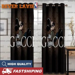 Gucci Big Logo With High Fashion Mickey In Brown Monogram Background Window Curtain