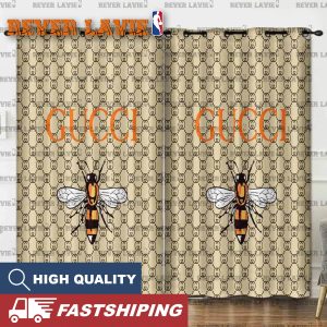 Gucci Big Logo With Signature Bee In Brown Monogram Background Window Curtain