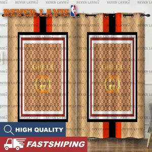 Gucci Golden Logo In Brown Monogram Background Window Curtain