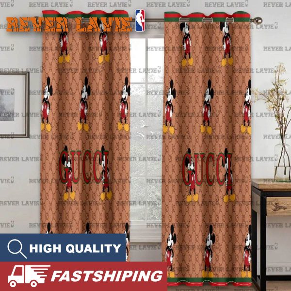Gucii Big Logo In Mickey Monogram Brown Pattern Window Curtain