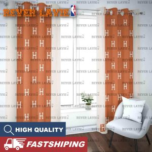 Hermes Monogram ‘H’ Logo In Orange Background Window Curtain