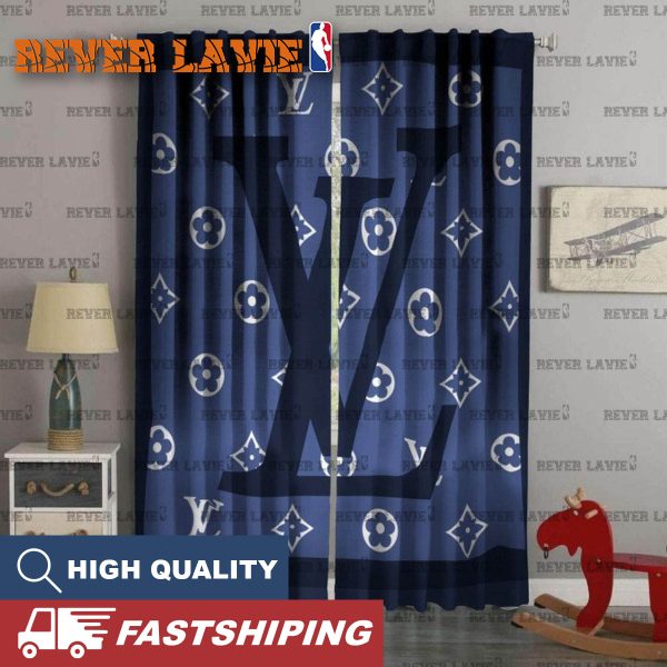 Louis Vuitton Big Deep Blue Logo In Blue Monogram Window Curtain