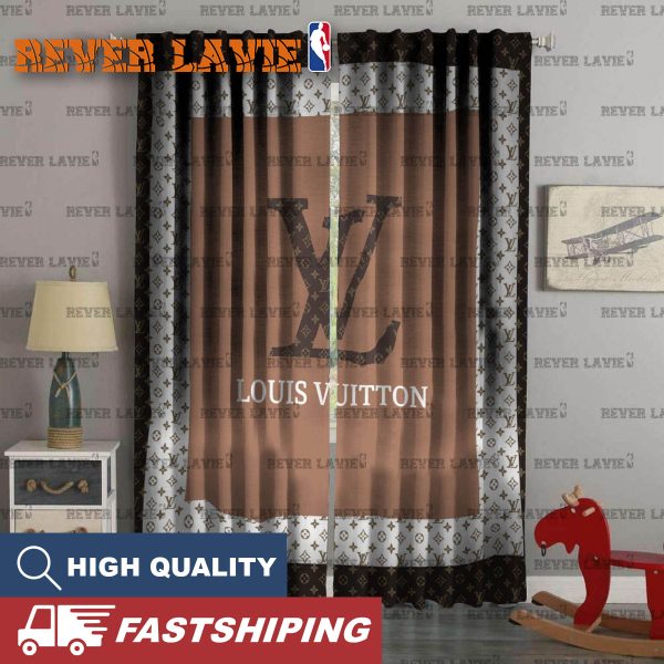 Louis Vuitton Brown Monogram Logo In Colorful Square Pattern Window Curtain
