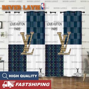 Louis Vuitton Paris Big Golden Logo With Four Signature Pattern Fancy Window Curtain