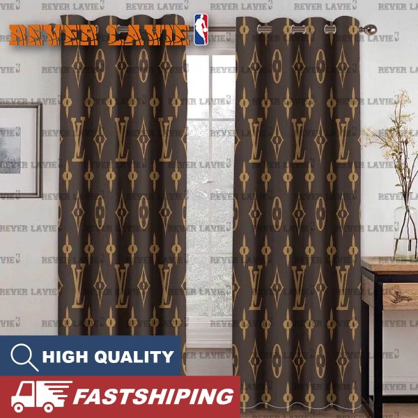 Louis Vuitton Signature Brown Monogram Two Sides Splitted Window Curtain