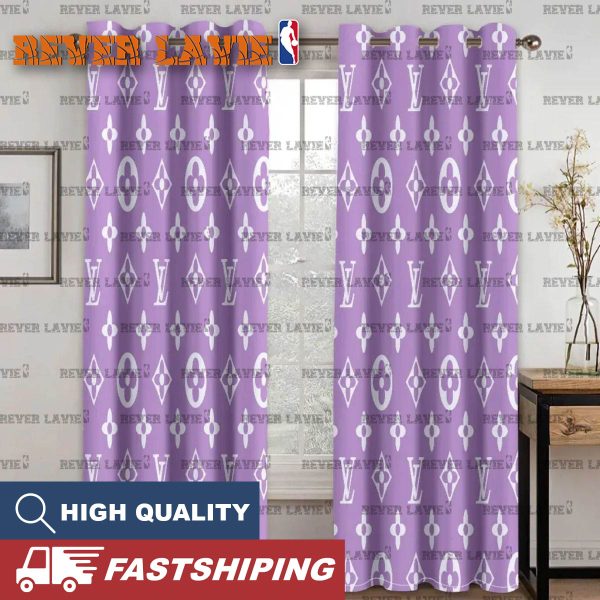 Louis Vuitton Signature Trendy Purple Monogram Two Sides Splitted Window Curtain