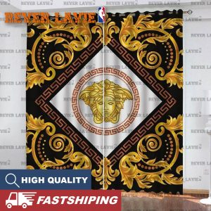 Versace Gold Logo With Flame In Luxury Pattern Window Curtain