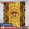 Versace Golden Big Logo With Signature Greca Pattern In Mistic Black Background Window Curtain